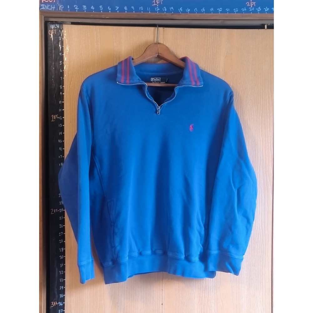 VTG Polo Ralph Lauren Longsleeve 1/4 Zip Pullover Blue/Red Stripe Men's SZ L